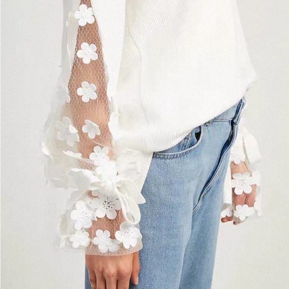 French Connection Caballo Floral-Lace Sleeve Sweater - Picture 4 of 7